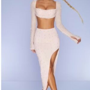 OH POLLY Pink Beaded top and long skirt with slit